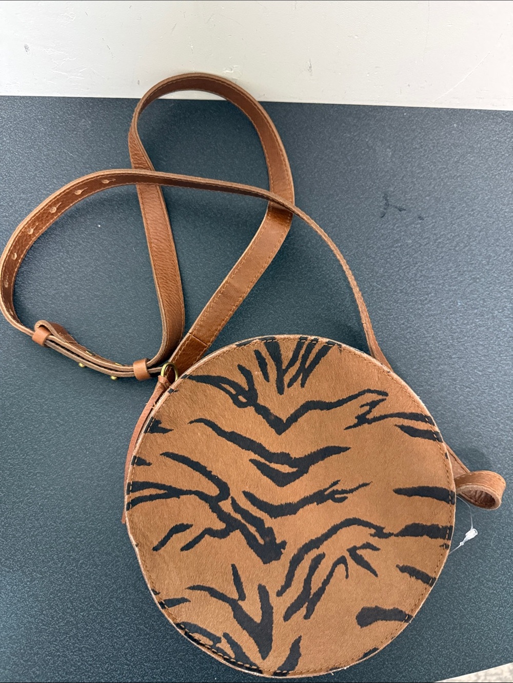 Madewell Brown & Black Round Tiger-Print Crossbody Bag